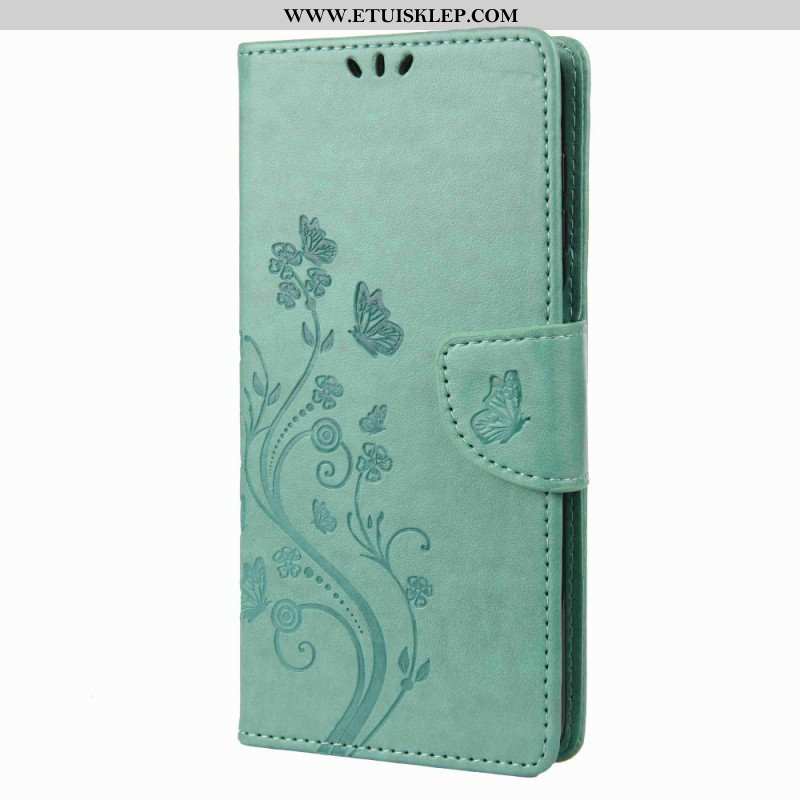 Etui Folio do Samsung Galaxy M53 5G z Łańcuch Paski Kwiaty